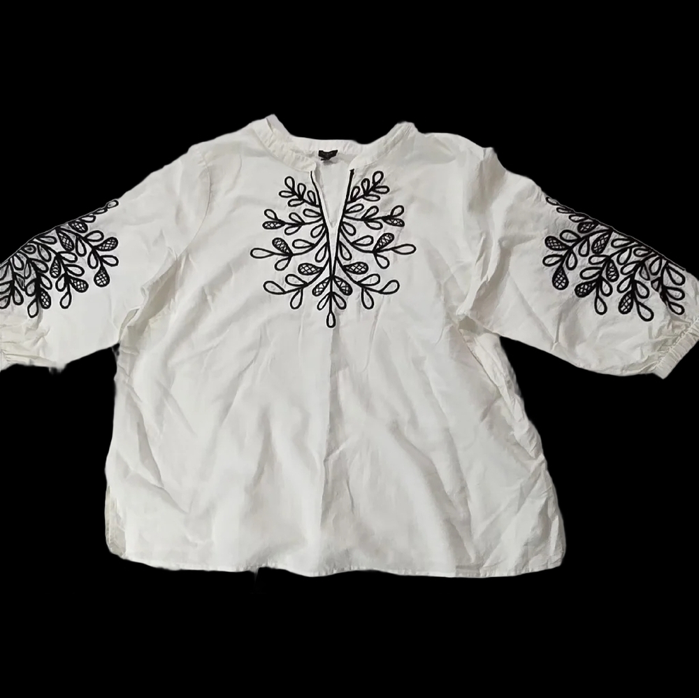 Talbots Plus White Blouse with Black Detailing